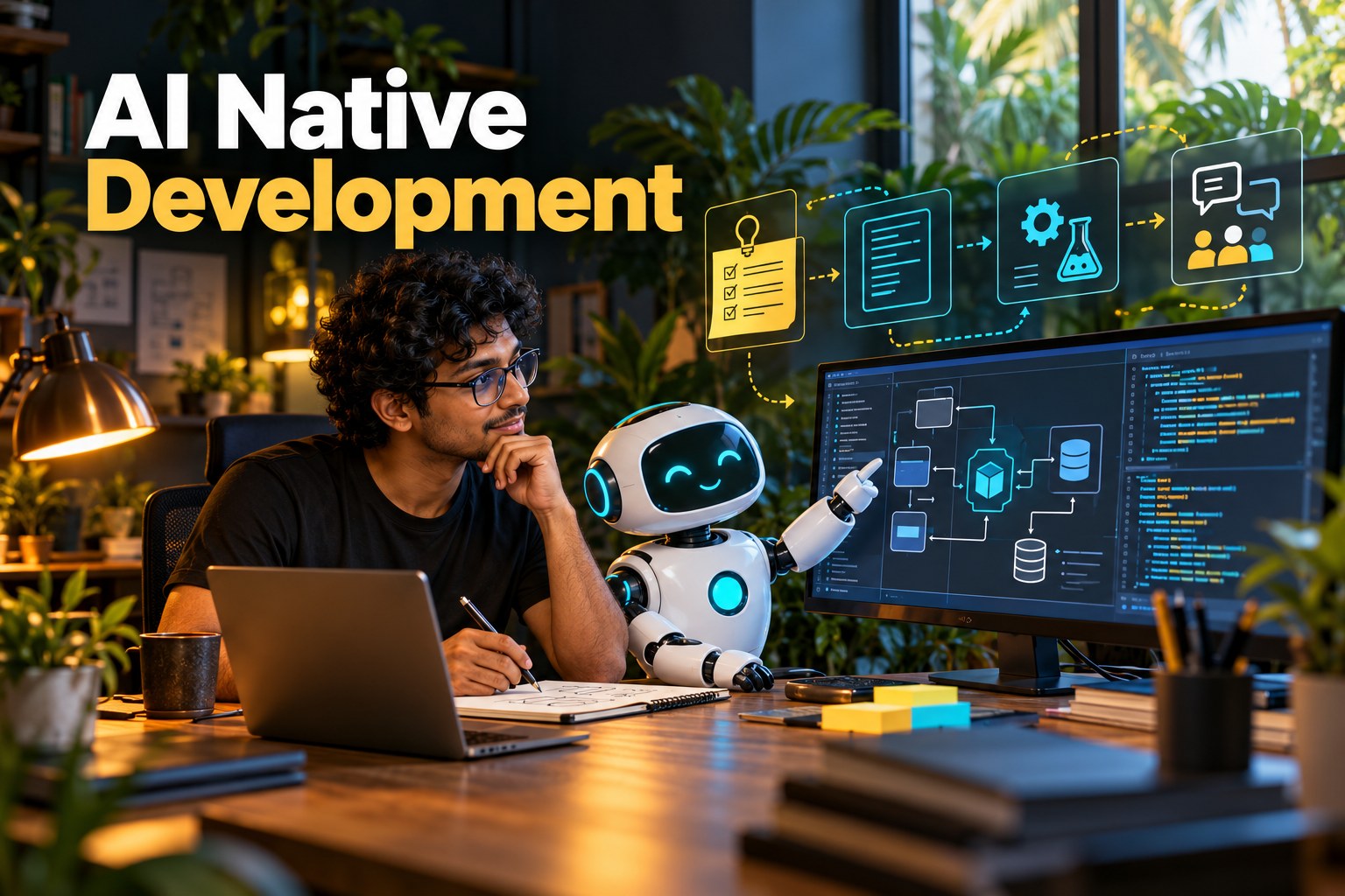 A software engineer and AI assistant planning, building, testing and reviewing software together